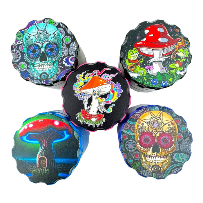 4Pc Paint Splatter Mushroom & Skull Grinders - Assorted