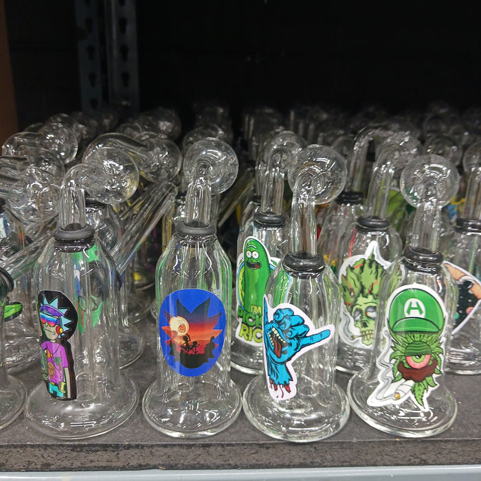 Colored Glass Bell Shape Small OB Water Pipe - Assorted Stickers