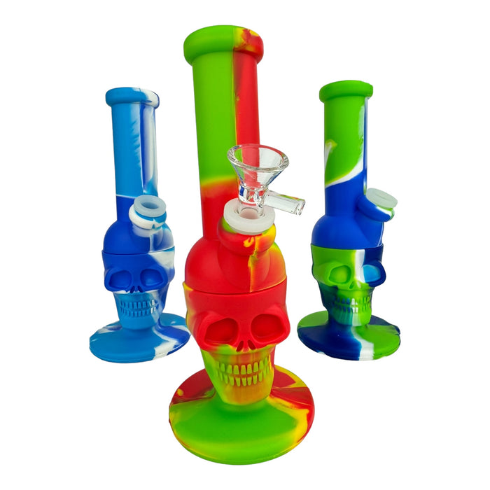 9" Skull Silicone Water Pipe (Assorted Colors)