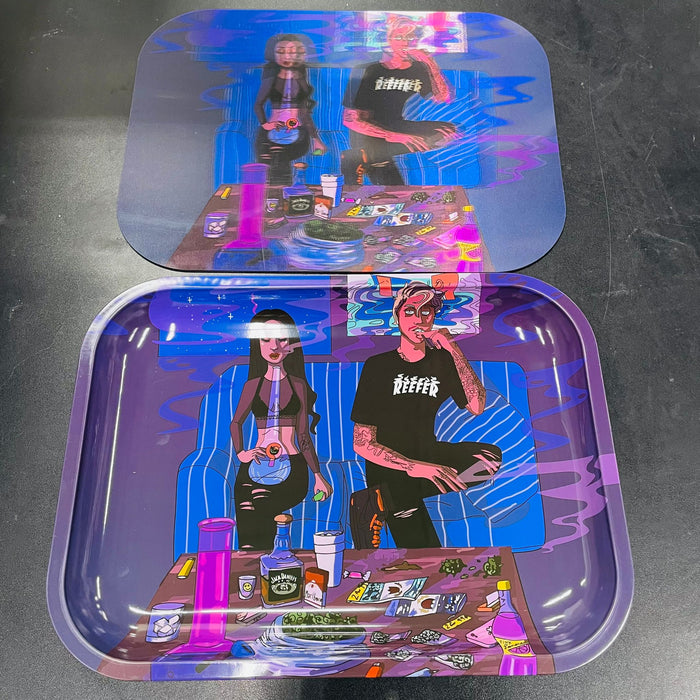 3D Large Metal Tray - Girl & Guy Smoking