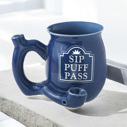 4.5" Premium "Sip, Puff, Pass" Novelty Ceramic Pipe Mug