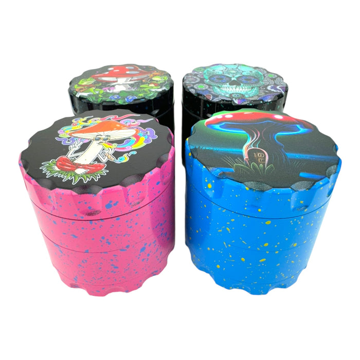 4Pc Paint Splatter Mushroom & Skull Grinders - Assorted