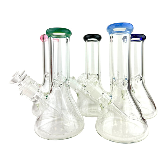 10" 7mm Clear Beaker Colored Top G/G Glass Water Pipe