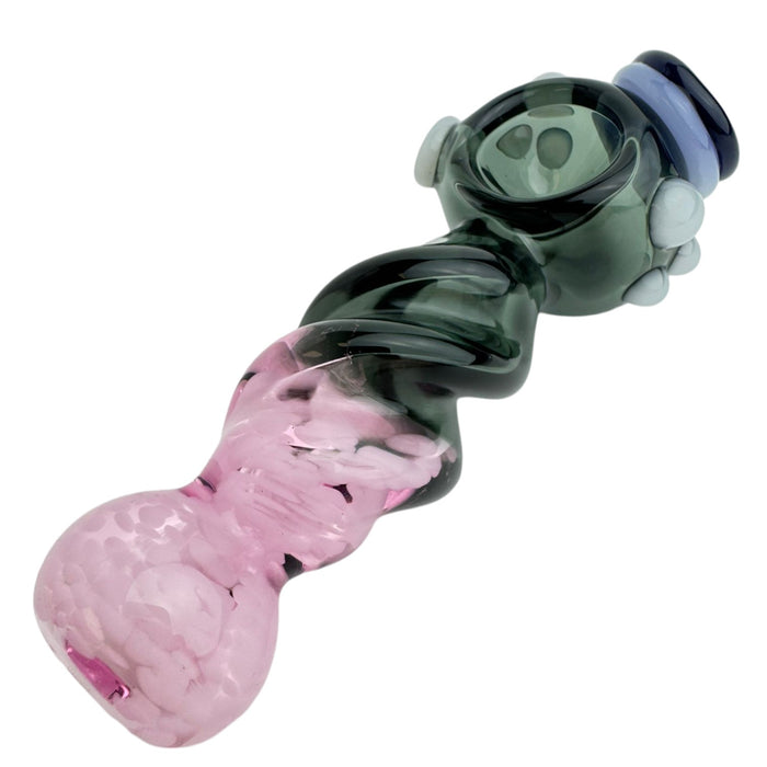 5" Twisted Pink Grey Button Glass Hand Pipe