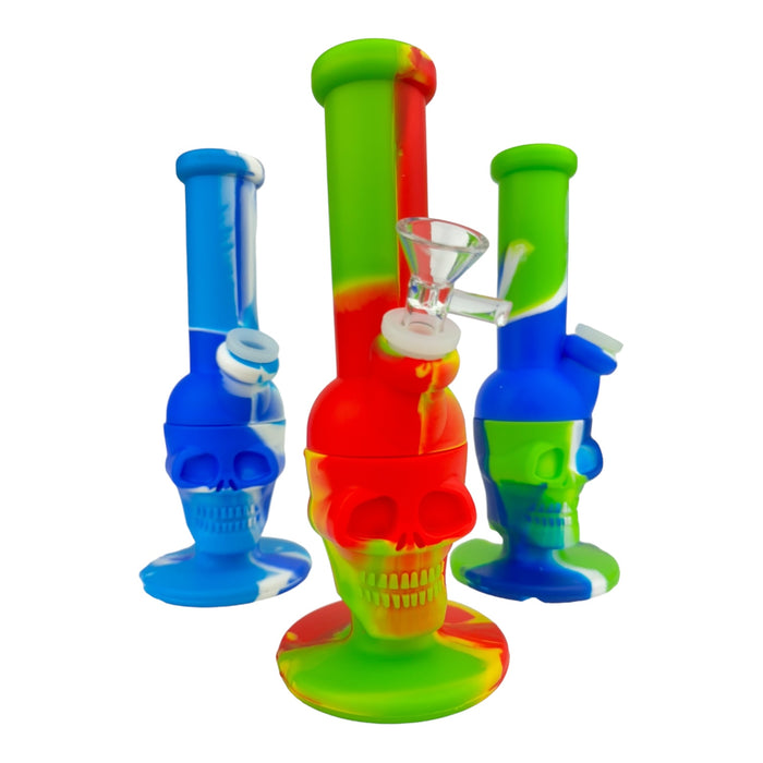 9" Skull Silicone Water Pipe (Assorted Colors)