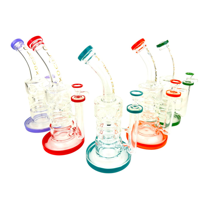 Cali Cloud X 10.5" Straight Tube Puck Bent Neck Color Honey Comb Perc Water Pipe "WP25"