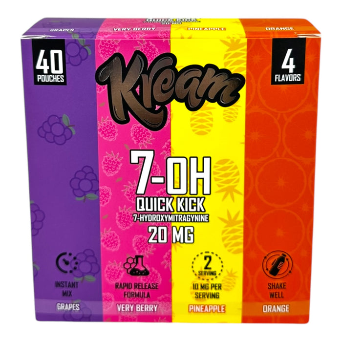 Kream Quick Kick 7-OH 20mg 4 Flavors Instant Mix Pouches - 40 Pouch Display