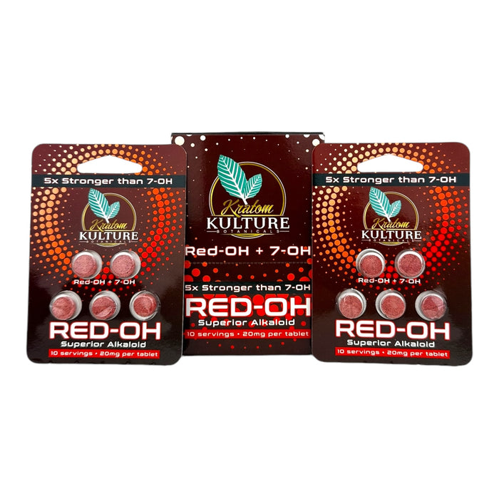 Kratom Kulture 5X Red-OH +7OH 20mg 5 Tablets Blister Pack - 6Pack/ Display