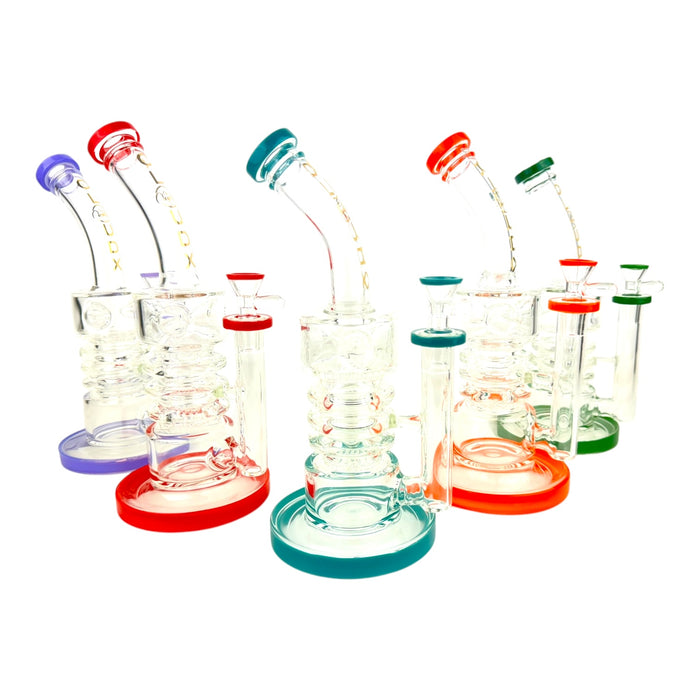 Cali Cloud X 10.5" Straight Tube Puck Bent Neck Color Honey Comb Perc Water Pipe "WP25"