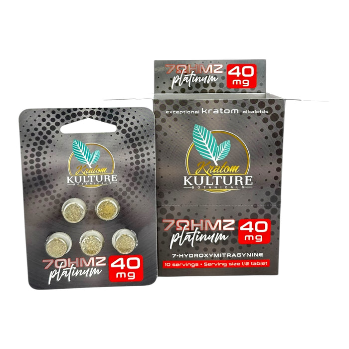 Kratom Kulture 7ohmz Platinum 40mg 5 Tablets Blister Pack - 6Pack/ Display