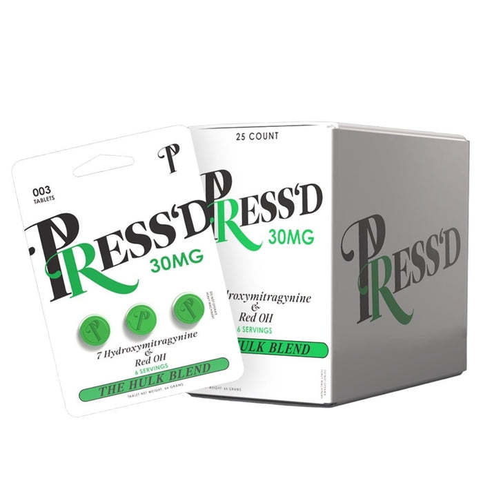 PRESS'D Green 7-Hydroxymitragynine & Red OH 30mg Tablets| 3Tab | 25pc Display | 18D/Case