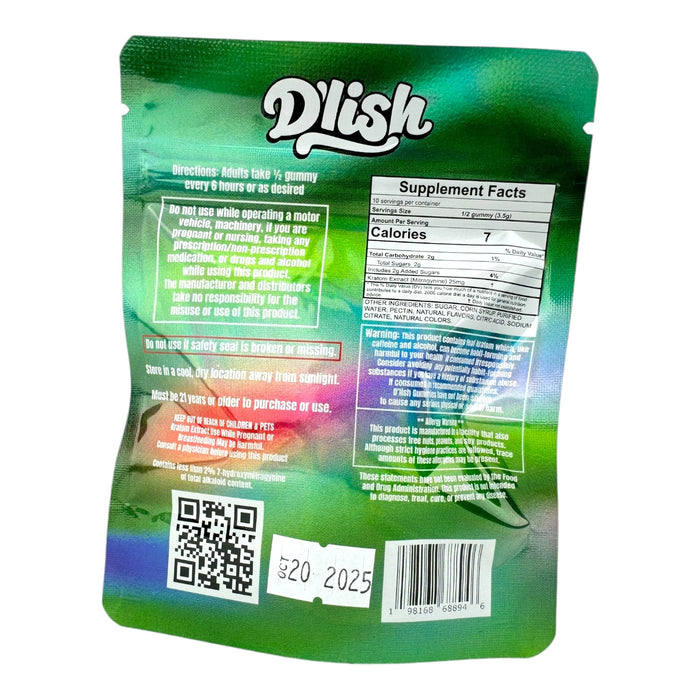 Dlish Kratom Gummies 50mg Mit / Pc | 250mg / 5ct Bag | 10 Bags / Display