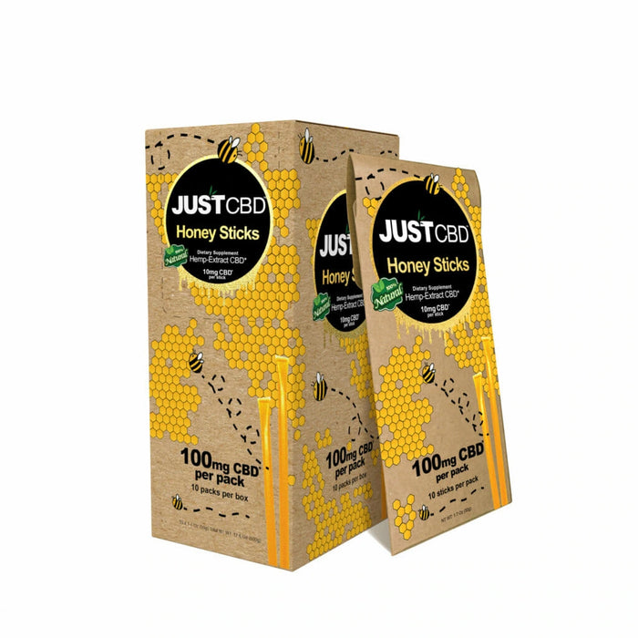 Just CBD Honey Sticks 100mg CBD per pack (10 packs per box/ 10 boxes per display)