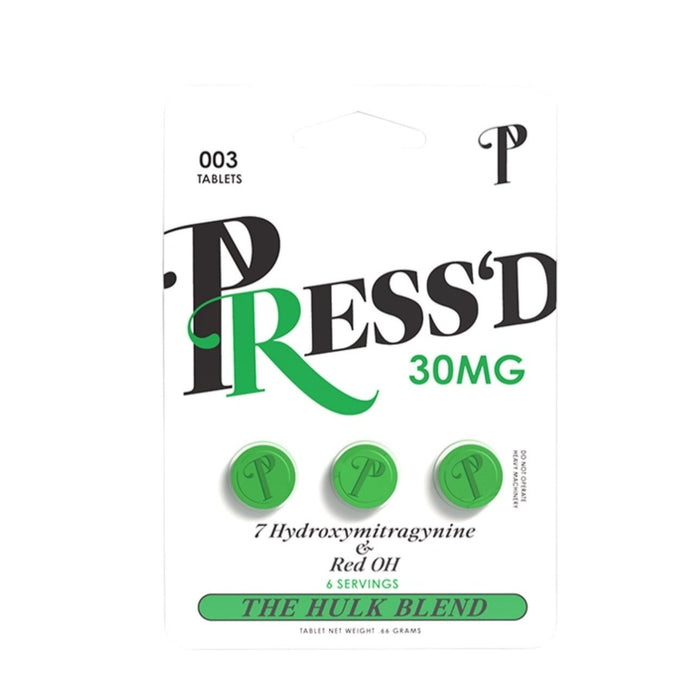 PRESS'D Green 7-Hydroxymitragynine & Red OH 30mg Tablets| 3Tab | 25pc Display | 18D/Case