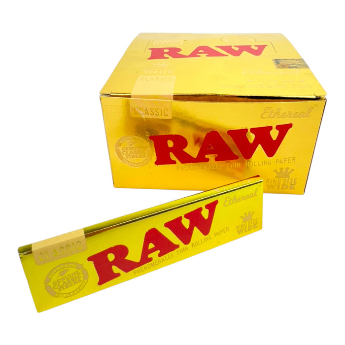 Raw Ethereal King Size Wide Rolling Paper | 33 Leaves/Pack | 50 Pack/Box