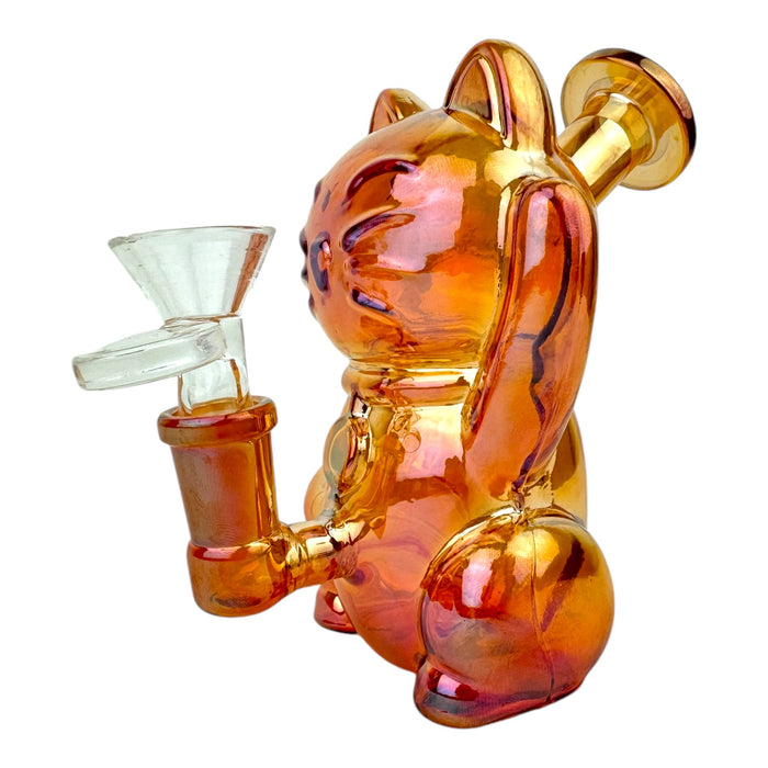 5" Cat Chrome Glass Water Pipe