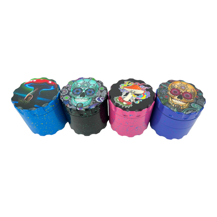 4Pc Paint Splatter Mushroom & Skull Grinders - Assorted