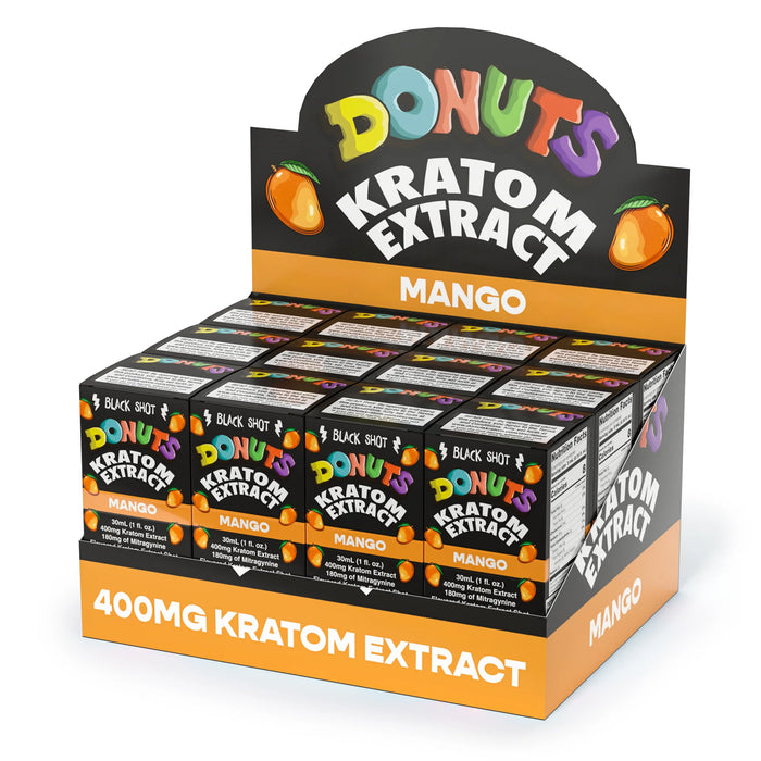 Donuts Kratom Extract Black Shot 30ml - Mango (12ct/Display)