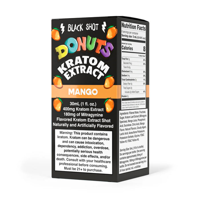 Donuts Kratom Extract Black Shot 30ml - Mango (12ct/Display)