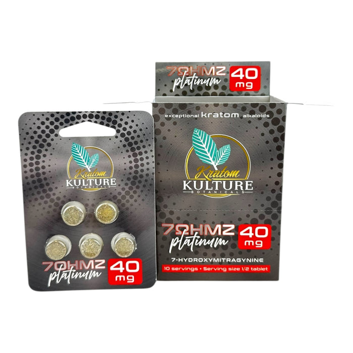 Kratom Kulture 7ohmz Platinum 40mg 5 Tablets Blister Pack - 6Pack/ Display