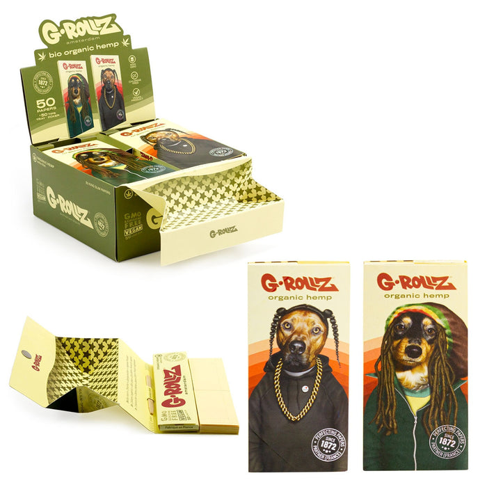 G-ROLLZ Reggae Rap - Organic Hemp Extra Thin - 50 King Size Paper + Tips & Tray Poker (16 Booklets per box)