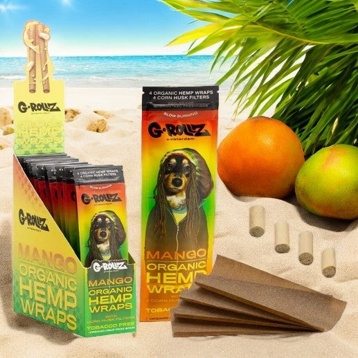 G-Rollz Reggae 4 Organic Hemp Wraps with Filters - Mango (15 Packs per box)