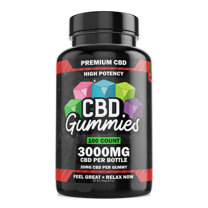 Hemp Bombs - CBD High Potency Gummies 100-count (30mg Per Gummy)  3000mg  Per Jar  (6 per Display)