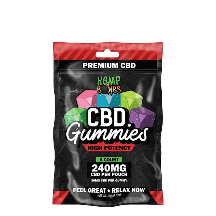 Hemp Bombs - CBD High Potency Gummies 8-count (30mg Per Gummy) Single Pack 240mg Per Pack (12 pe...