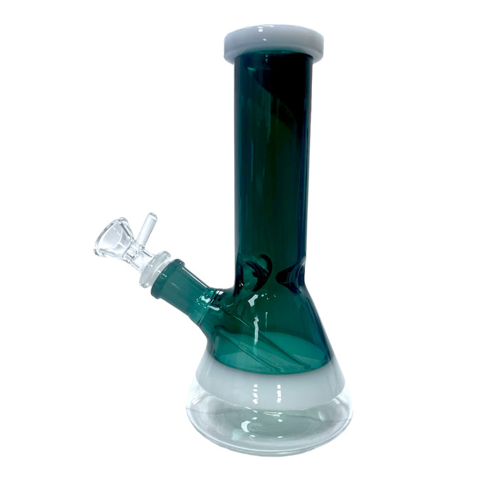 8" White Ring Beaker Glass Water Pipe