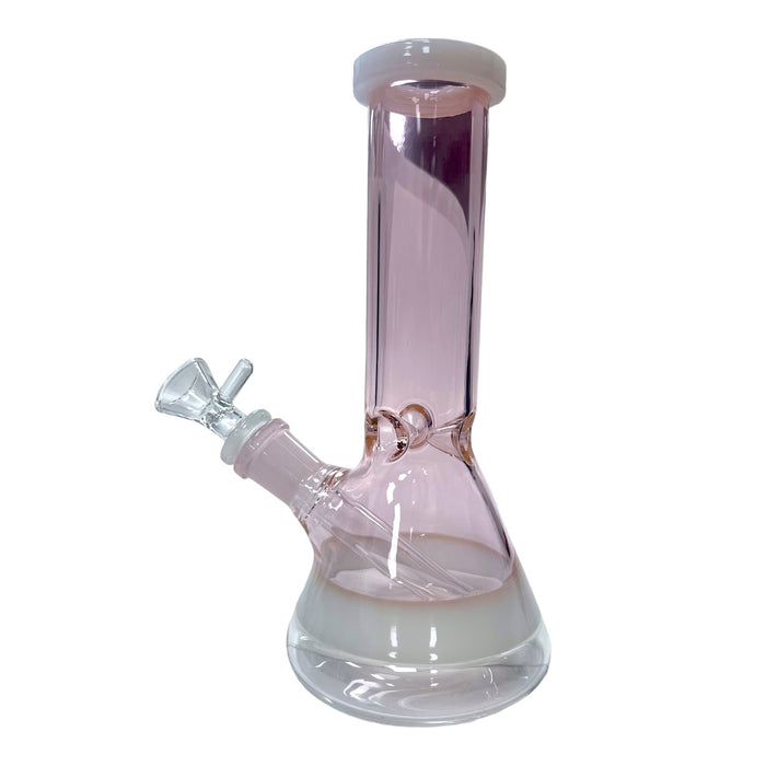 8" White Ring Beaker Glass Water Pipe