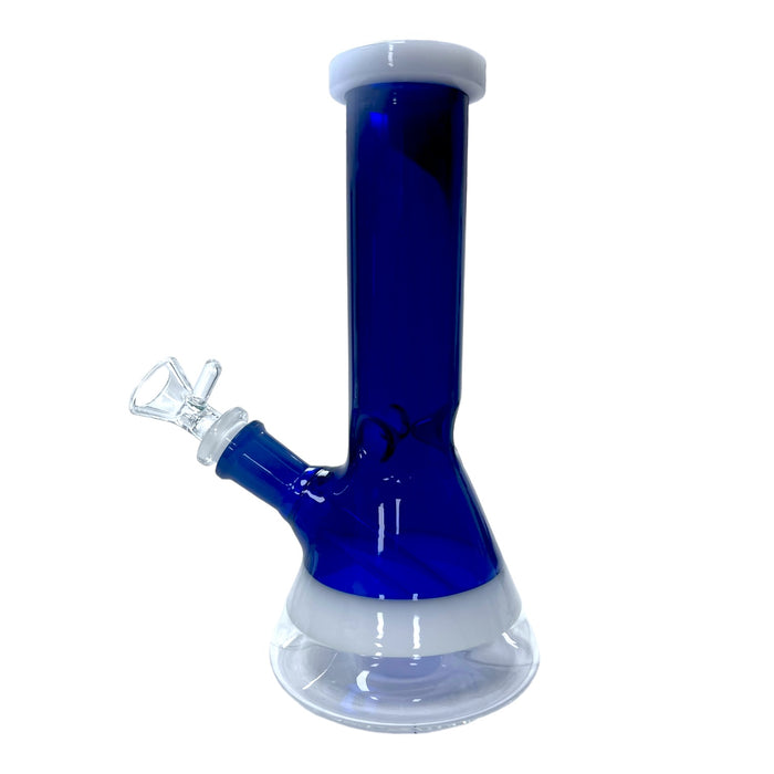 8" White Ring Beaker Glass Water Pipe