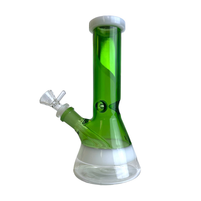 8" White Ring Beaker Glass Water Pipe