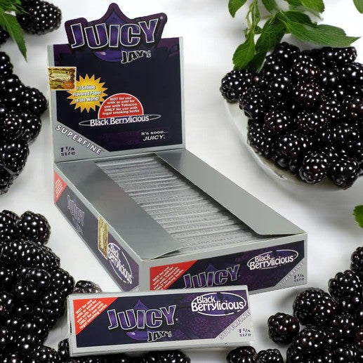 Juicy Jay's Superfine 1 1/4" Size Rolling Paper Black Berrylicious Flavor