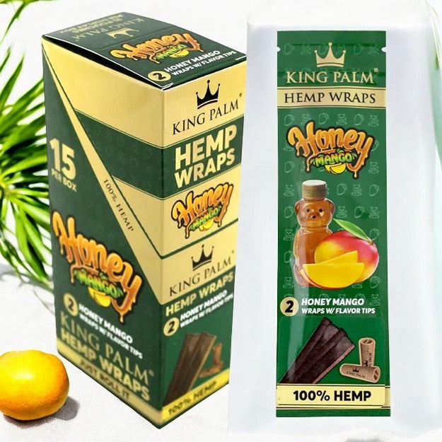 King Palm Hemp Wraps w/ Paper Tips - Honey Mango (15pk Display)