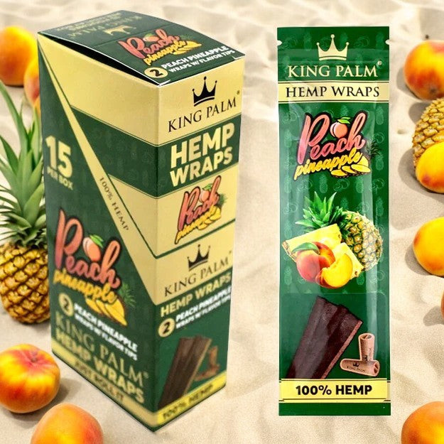 King Palm Hemp Wraps w/ Paper Tips - Peach Pineapple (15pk Display)