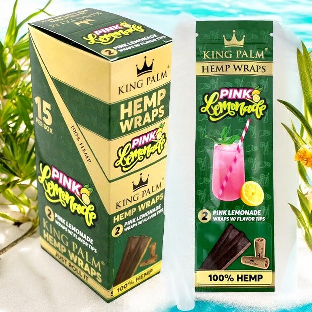 King Palm Hemp Wraps w/ Paper Tips - Pink Lemonade (15pk Display)