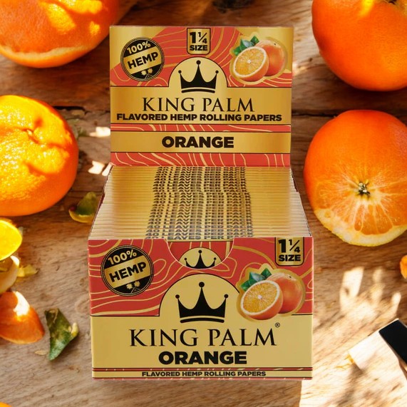 King Palm Orange 1 1/4" Size Hemp Rolling Paper  (50 Packs/Display)