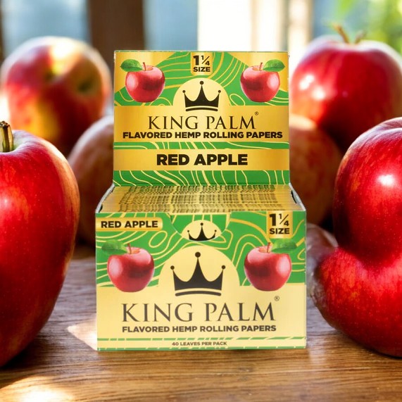 King Palm Red Apple 1 1/4" Size Hemp Rolling Paper - (50 Packs/Display)