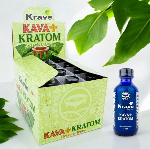 Krave Kava + Kratom Liquid Shots - Botanical Blend 2 fl oz (12pcs/Display)