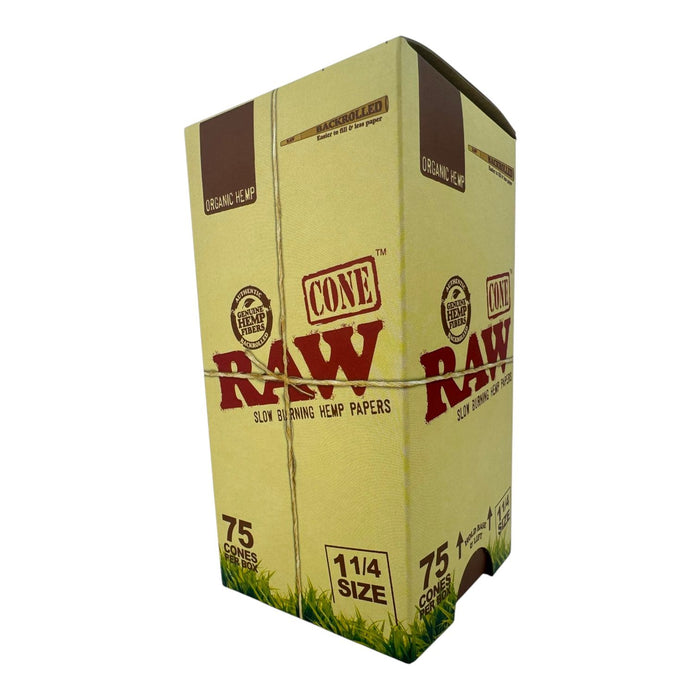 RAW Organic Hemp 1 1/4" Size Pre-rolled Cones 75ct Box | 24pc/cs