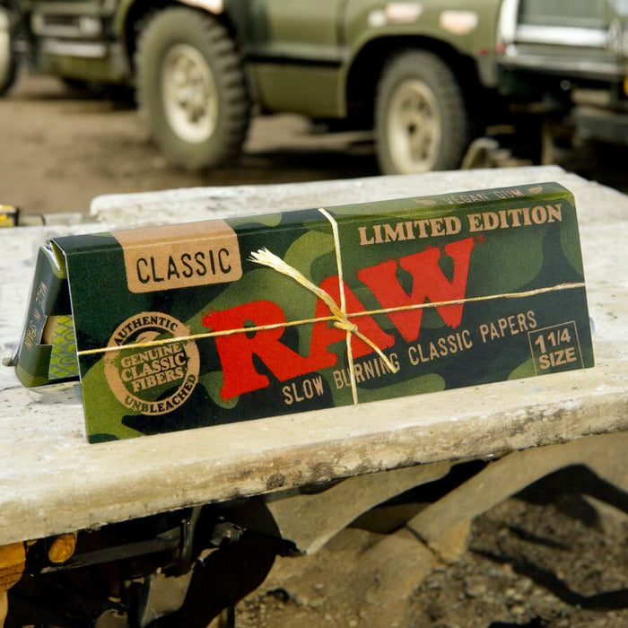 Raw Classic Camo 1 1/4" Size Rolling Paper | 24 Packs/Display