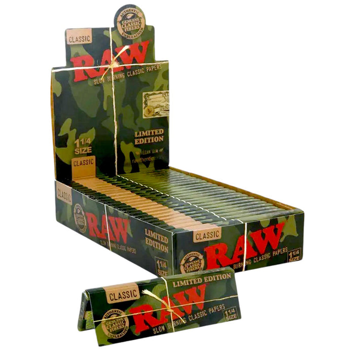 Raw Classic Camo 1 1/4" Size Rolling Paper | 24 Packs/Display