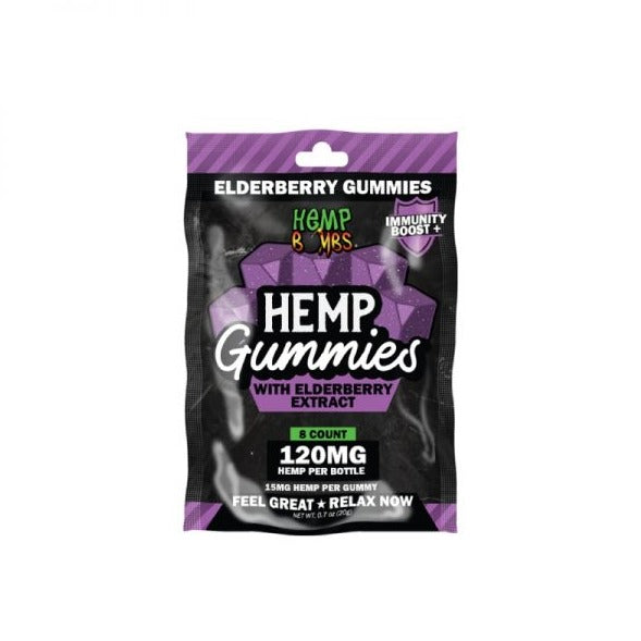 Hemp Bombs - CBD Gummies W/ Elderberry Extract 8-count (15mg CBD Per Gummy) Single Pack 120mg