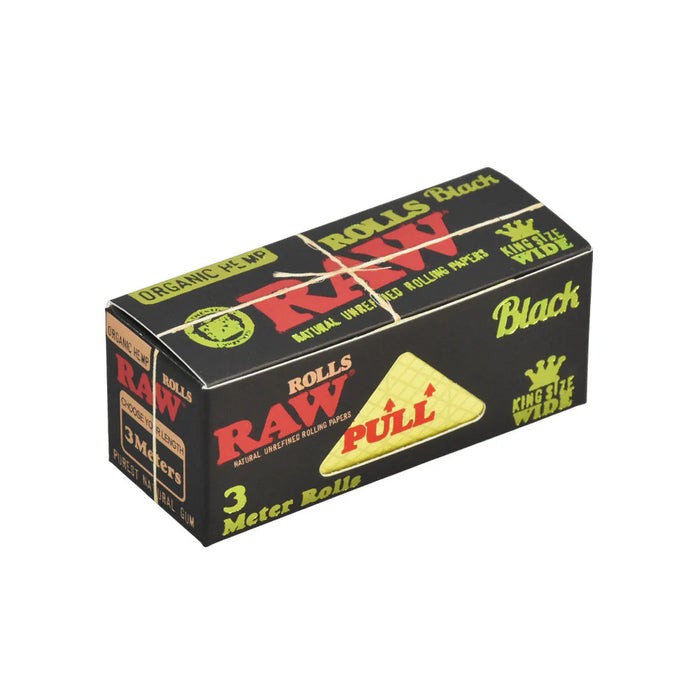 Raw Rolls Organic Hemp Black King Size Wide Rolling Paper (3 Meter Roll / 12 Per Box)