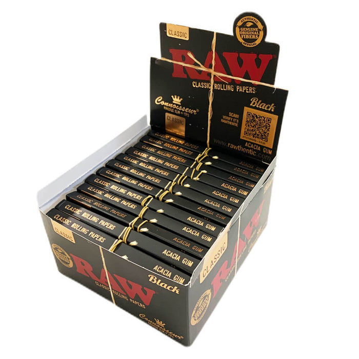 Raw Classic Black Connoisseur Rolling Paper King Size Slim + Tips - 24 Packs/Display