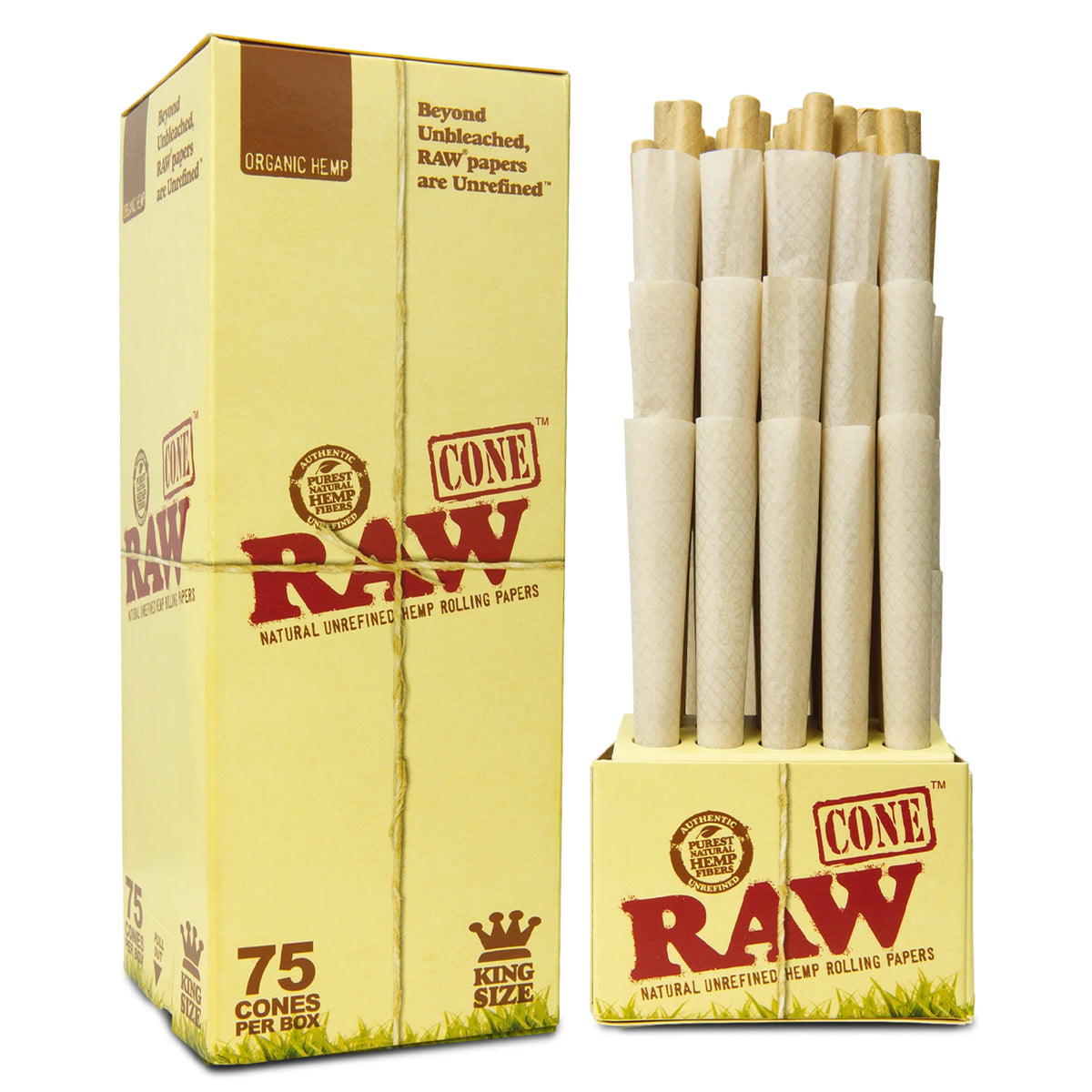 Raw Organic Hemp King Size Prerolled Cones Display 75ct Smoketokes 8155